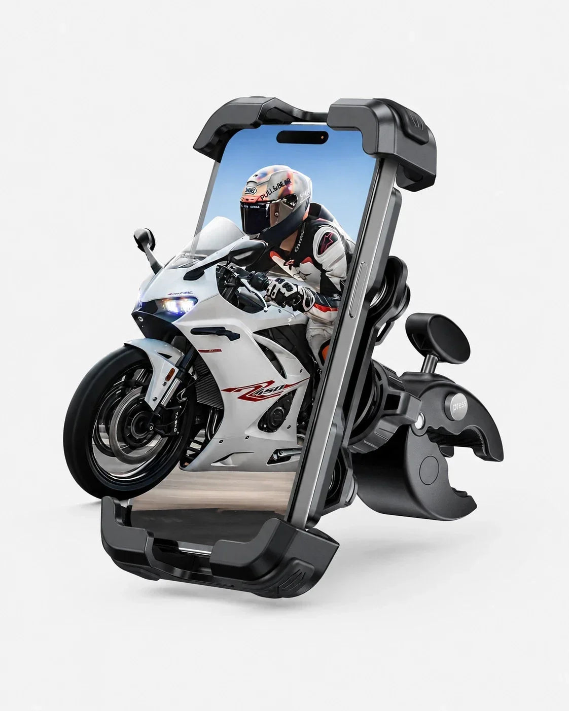 Dual Vibration Dampener & Anti Shake Motorcycle Cell Phone Holder for 4.7-6.7'' iPhone Android and More