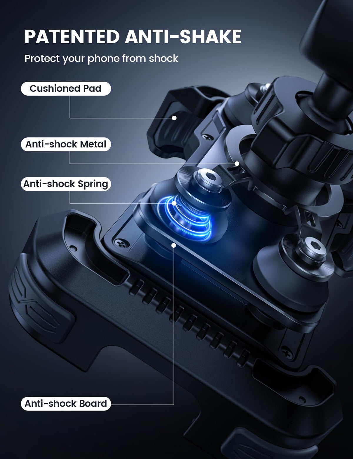 Dual Vibration Dampener & Anti Shake Motorcycle Cell Phone Holder for 4.7-6.7'' iPhone Android and More