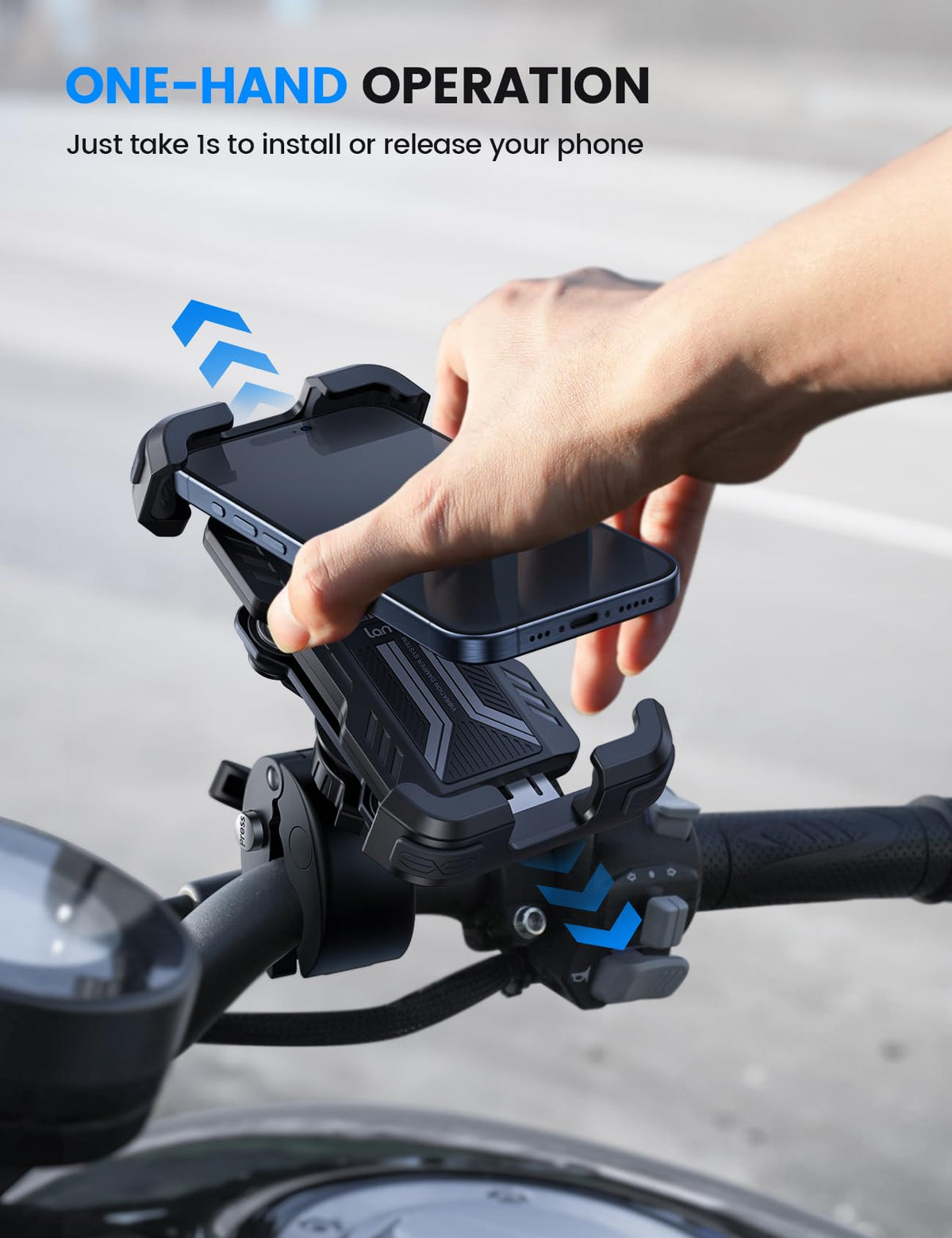 Dual Vibration Dampener & Anti Shake Motorcycle Cell Phone Holder for 4.7-6.7'' iPhone Android and More